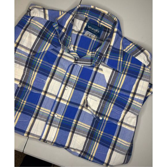 Wrangler Other - Wrangler Mens 2XL Pearl Snap Western Shirt Short Sleeve Blue Check Plaid